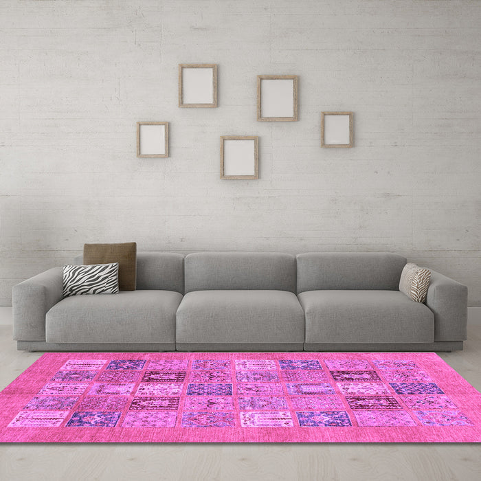 Machine Washable Abstract Purple Modern Area Rugs in a Living Room, wshabs3748pur