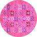 Round Machine Washable Abstract Pink Modern Rug, wshabs3748pnk