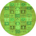 Round Machine Washable Abstract Green Modern Area Rugs, wshabs3748grn