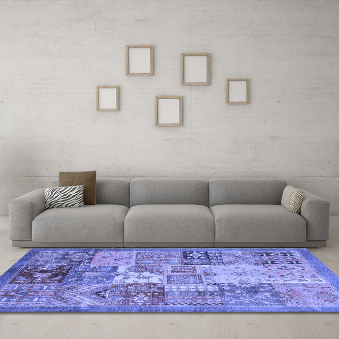 Machine Washable Abstract Blue Modern Rug in a Living Room, wshabs3749blu