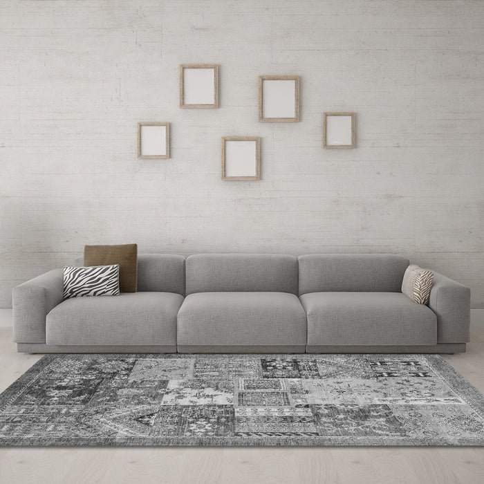 Machine Washable Abstract Gray Modern Rug in a Living Room,, wshabs3749gry