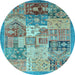 Round Abstract Light Blue Modern Rug, abs3749lblu