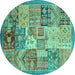 Round Abstract Turquoise Modern Rug, abs3749turq