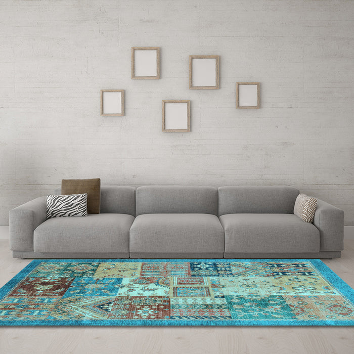 Machine Washable Abstract Light Blue Modern Rug in a Living Room, wshabs3749lblu
