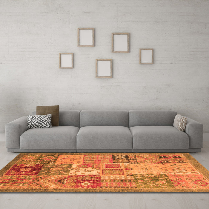 Machine Washable Abstract Orange Modern Area Rugs in a Living Room, wshabs3749org