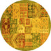 Round Abstract Yellow Modern Rug, abs3749yw