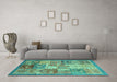 Machine Washable Abstract Turquoise Modern Area Rugs in a Living Room,, wshabs3749turq