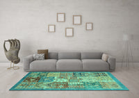 Machine Washable Abstract Turquoise Modern Rug, wshabs3749turq