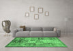 Machine Washable Abstract Emerald Green Modern Area Rugs in a Living Room,, wshabs3749emgrn