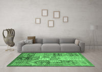 Machine Washable Abstract Emerald Green Modern Rug, wshabs3749emgrn