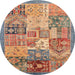 Round Machine Washable Abstract Camel Brown Rug, wshabs3749