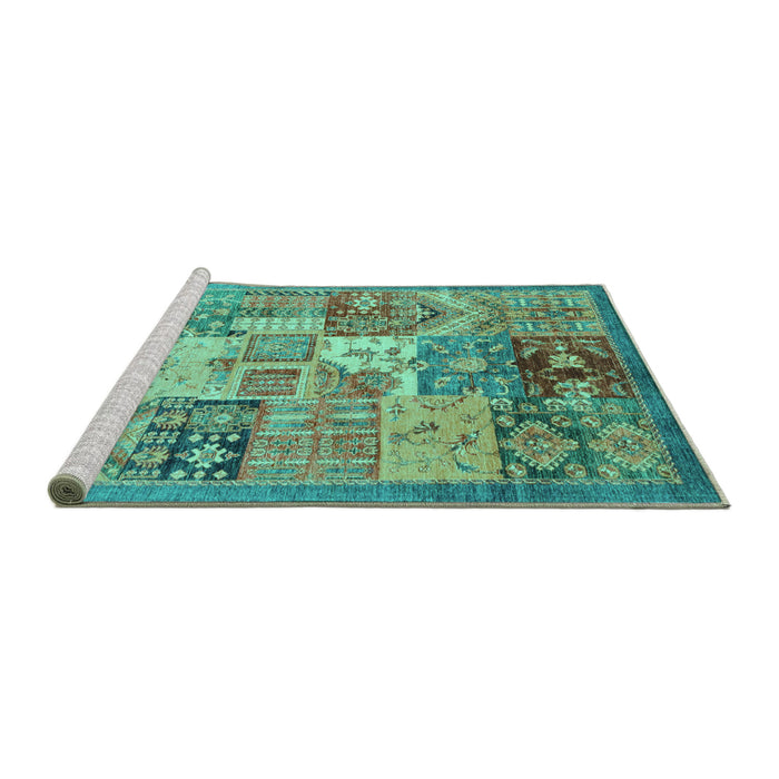 Sideview of Machine Washable Abstract Turquoise Modern Area Rugs, wshabs3749turq