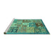 Sideview of Machine Washable Abstract Turquoise Modern Area Rugs, wshabs3749turq