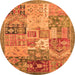 Round Machine Washable Abstract Orange Modern Area Rugs, wshabs3749org