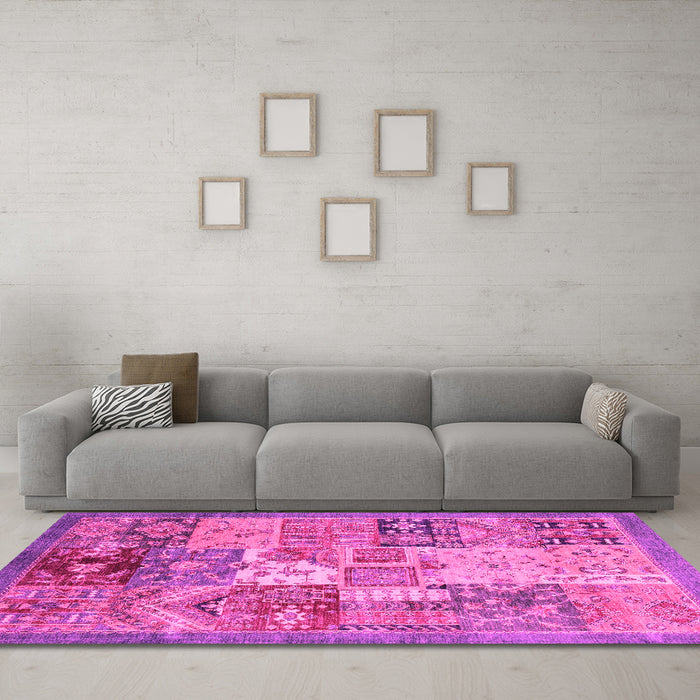 Machine Washable Abstract Pink Modern Rug in a Living Room, wshabs3749pnk