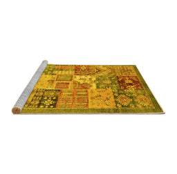 Sideview of Machine Washable Abstract Yellow Modern Rug, wshabs3749yw