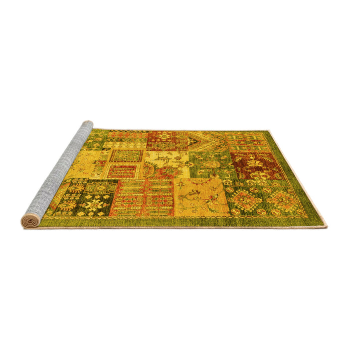 Sideview of Machine Washable Abstract Yellow Modern Rug, wshabs3749yw