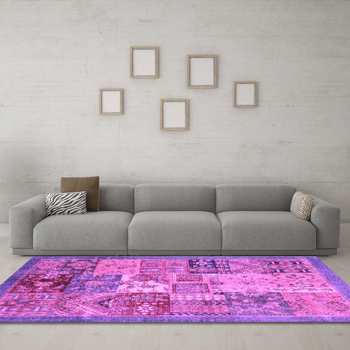 Machine Washable Abstract Purple Modern Area Rugs in a Living Room, wshabs3749pur