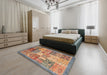 Abstract Camel Brown Modern Rug in a Bedroom, abs3749