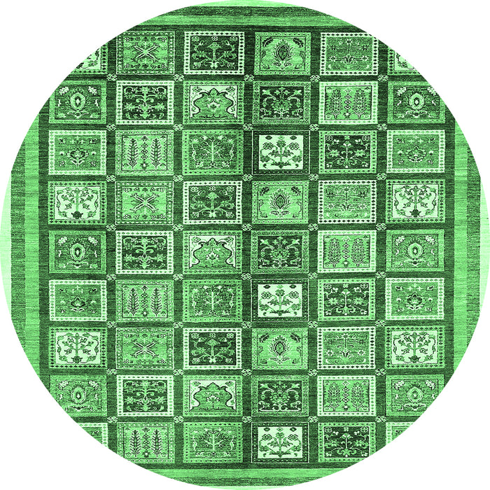 Round Machine Washable Abstract Emerald Green Modern Area Rugs, wshabs374emgrn