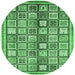 Round Machine Washable Abstract Emerald Green Modern Area Rugs, wshabs374emgrn