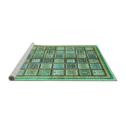Sideview of Machine Washable Abstract Turquoise Modern Area Rugs, wshabs374turq