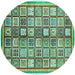 Round Abstract Turquoise Modern Rug, abs374turq