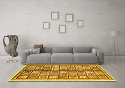 Machine Washable Abstract Yellow Modern Rug in a Living Room, wshabs374yw