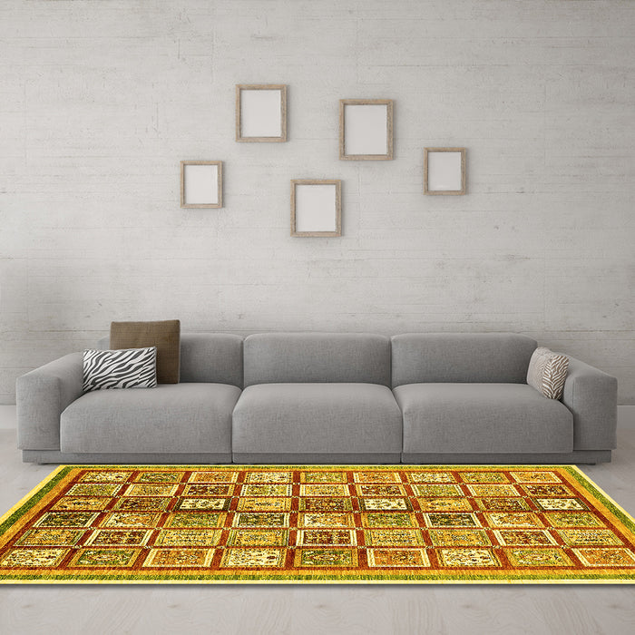 Machine Washable Abstract Yellow Modern Rug in a Living Room, wshabs374yw