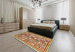 Abstract Yellow Modern Rug in a Bedroom, abs374