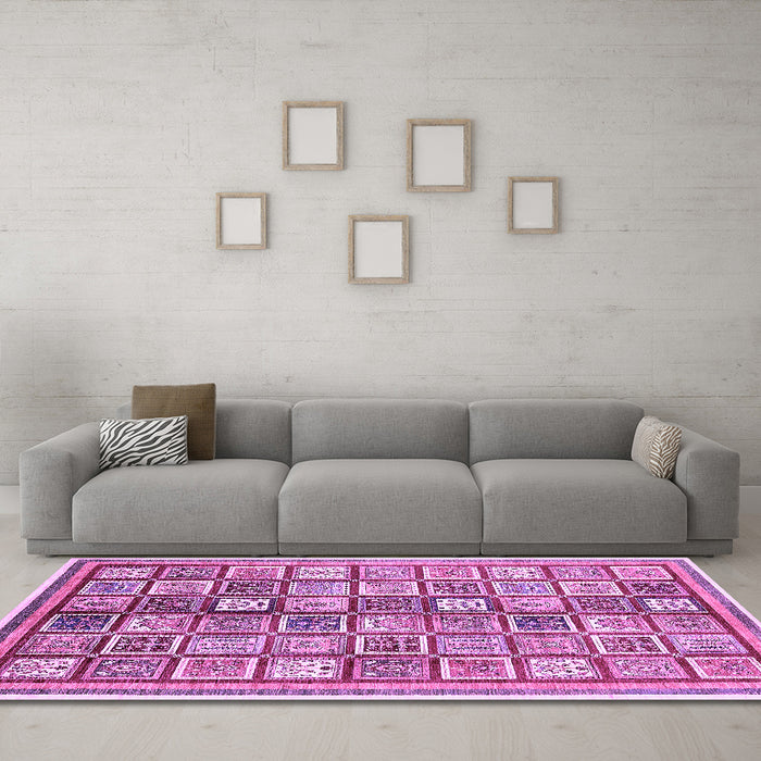 Machine Washable Abstract Purple Modern Area Rugs in a Living Room, wshabs374pur