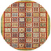 Round Machine Washable Abstract Yellow Rug, wshabs374