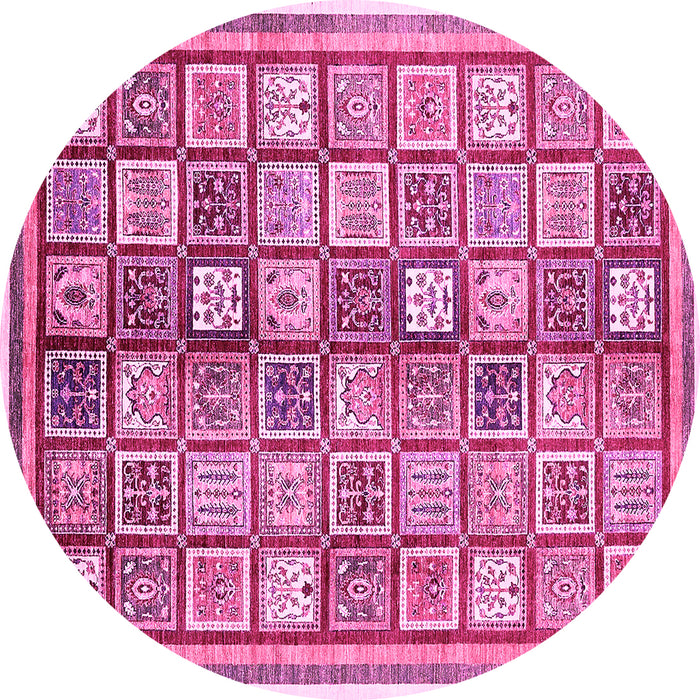 Round Machine Washable Abstract Pink Modern Rug, wshabs374pnk