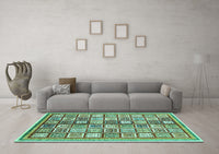 Machine Washable Abstract Turquoise Modern Rug, wshabs374turq