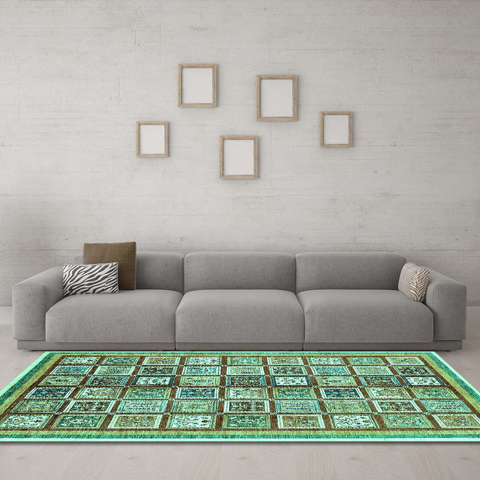 Machine Washable Abstract Turquoise Modern Area Rugs in a Living Room,, wshabs374turq
