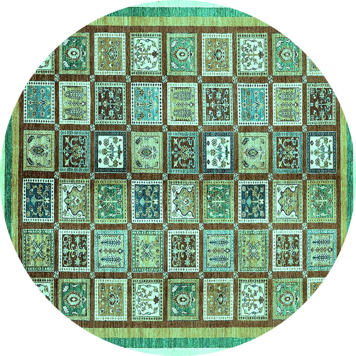 Round Machine Washable Abstract Turquoise Modern Area Rugs, wshabs374turq