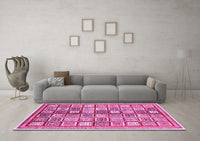 Machine Washable Abstract Pink Modern Rug, wshabs374pnk