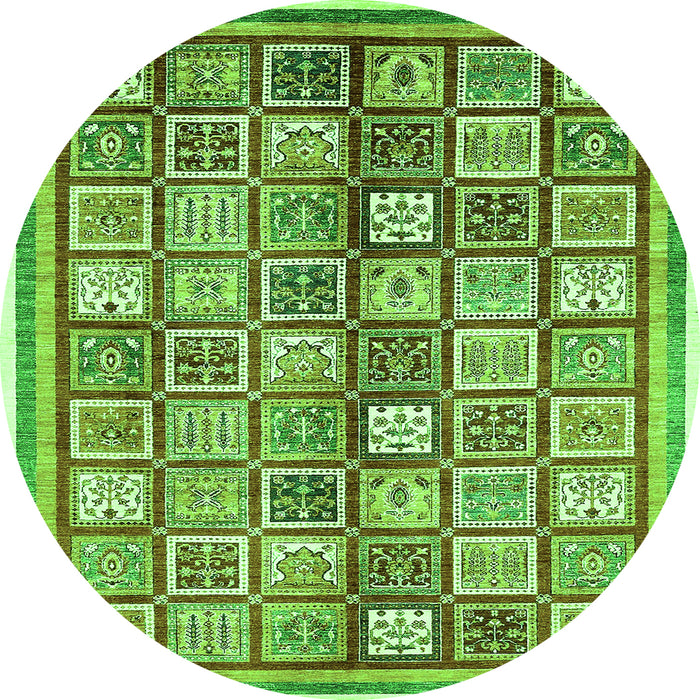 Round Machine Washable Abstract Green Modern Area Rugs, wshabs374grn
