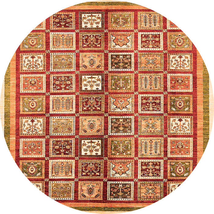 Round Machine Washable Abstract Orange Modern Area Rugs, wshabs374org