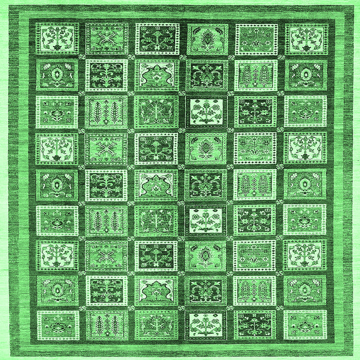 Square Machine Washable Abstract Emerald Green Modern Area Rugs, wshabs374emgrn