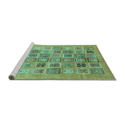 Sideview of Machine Washable Abstract Turquoise Modern Area Rugs, wshabs3750turq