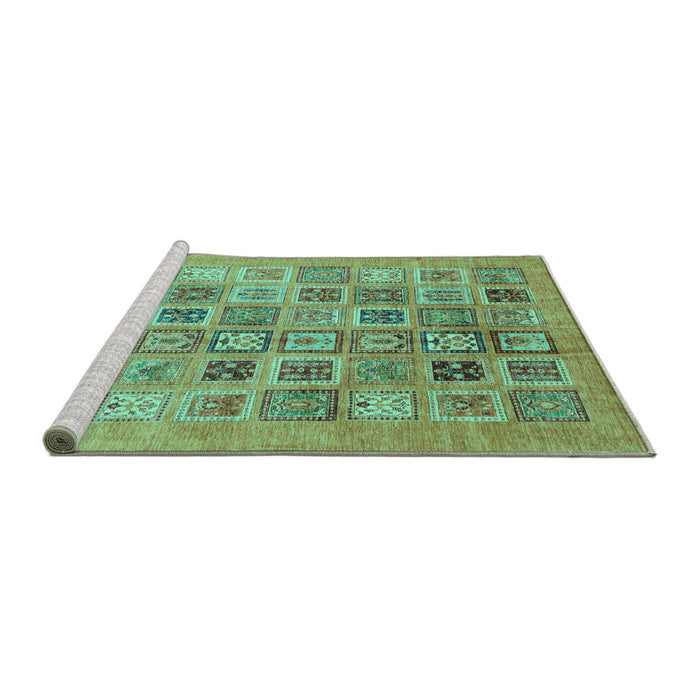 Sideview of Machine Washable Abstract Turquoise Modern Area Rugs, wshabs3750turq