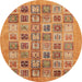 Round Abstract Orange Modern Rug, abs3750