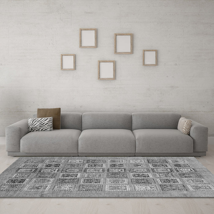 Machine Washable Abstract Gray Modern Rug in a Living Room,, wshabs3750gry