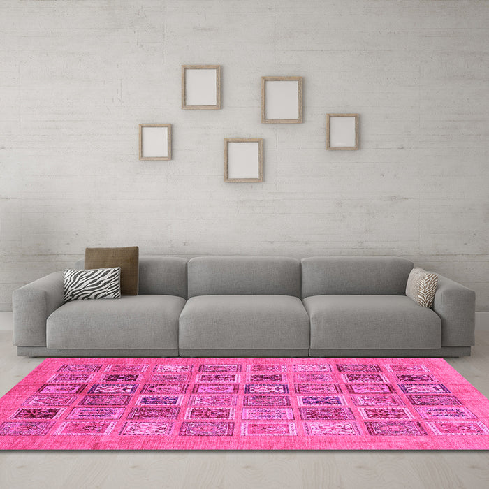 Machine Washable Abstract Pink Modern Rug in a Living Room, wshabs3750pnk