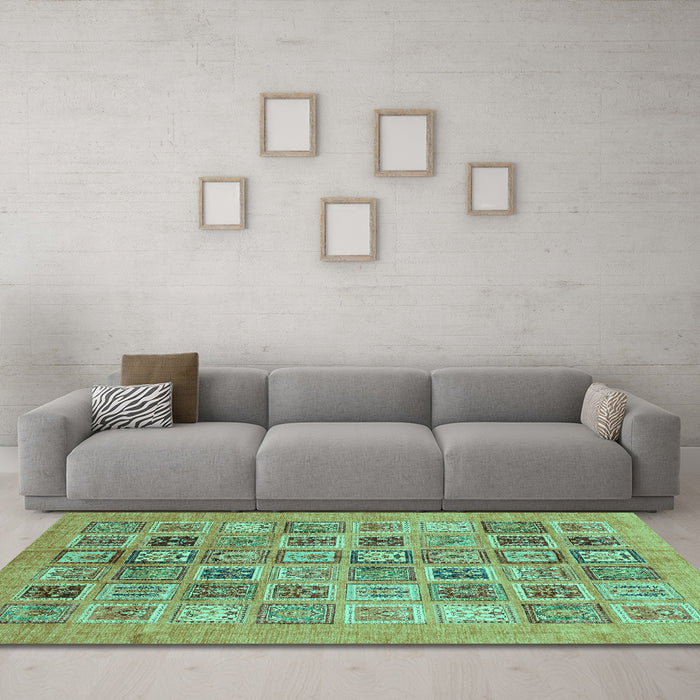 Machine Washable Abstract Turquoise Modern Area Rugs in a Living Room,, wshabs3750turq