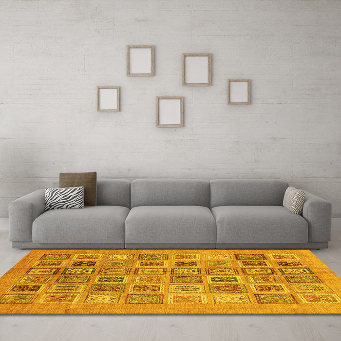 Machine Washable Abstract Yellow Modern Rug in a Living Room, wshabs3750yw