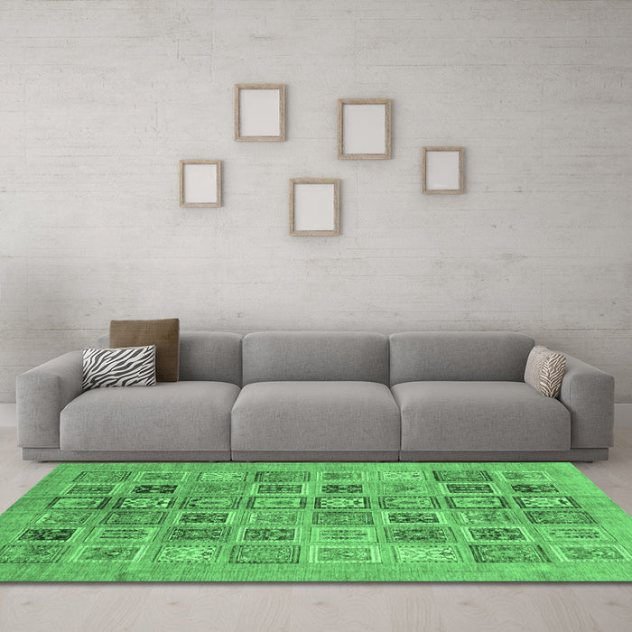 Machine Washable Abstract Emerald Green Modern Area Rugs in a Living Room,, wshabs3750emgrn