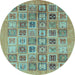 Round Abstract Light Blue Modern Rug, abs3750lblu