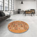 Round Machine Washable Abstract Orange Rug in a Office, wshabs3750